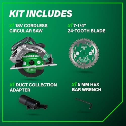 Metabo HPT 18V MultiVolt 7-1/4 Inch Cordless Circular Saw, High Torque, Lightweight Design, Up to 200 2x4 Cuts/Charge, Accepts 18V and 36V MultiVolt Metabo HPT Batteries, Tool Body Only, C1807DAQ4
