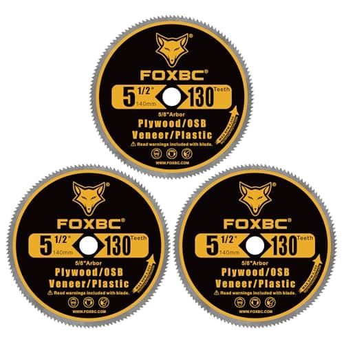 FOXBC 5-1/2-Inch 130 Tooth Plywood, Veneer, OSB, Plastic Cutting Circular Saw Blade with 5/8 Inch Arbor, with 1/2" 3/8" Bushing - 3 Pack