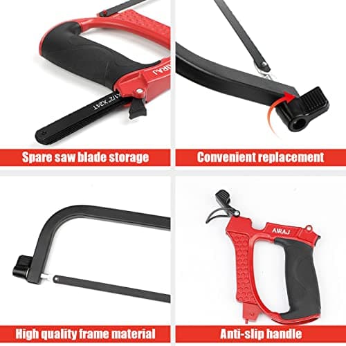 AIRAJ High-end Hacksaw Set, Universal Metal Hacksaw with 3 Different Hacksaw Blades, Best Hacksaws for Metal and Heavy Duty Hand Saw for Cutting Wood, for Cutting Any Metals and Wood Material