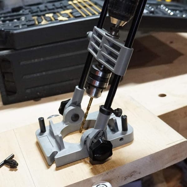 Kings County Tool Portable Drill Guide Jig | Convert Hand Drilling to Drill Press | Bore Up To 45-Degree Angles | 3/8-Inch Shaft and Chuck | 5-Degree Increments | Depth Stop Included