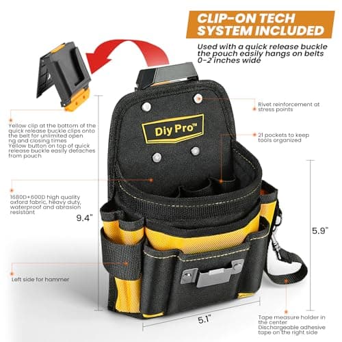 Tool Pouches, Tool Belt Pouch, Electrician Tool Pouch, Quickly Attach & Release Tool Belt Pouch with Clip, Tool Bag Multi-Pocket, Heavy Duty Tool Pouches for Carpenters & Home Improvement