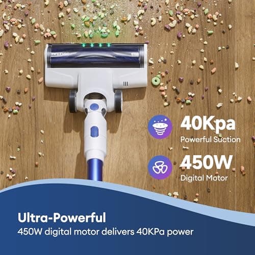 Ultenic Cordless Vacuum Cleaner, 45KPa 500W Stick Vacuum Rechargable, Max 40mins Runtime, Self Standing Design with 1L Dust Cup, Stick Vacuum for Home, Pet Hair, Hardwood Floors (Purple)
