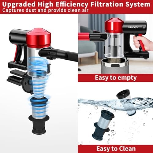 iwoly C150 Cordless Vacuum Cleaner Rechargeable with 2200mAh Detachable Battery, 18000Pa Cyclone Vacuum with HEPA Filter, Lightweight Portable Handheld Stick Vacuum for Hard Floor Car Cleaning