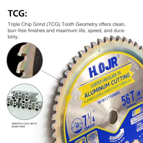 Aluminum Cutting Circular Saw Blade,Medium Aluminum,Laminate,Melamine,Plastic, Flooring Cutting, The Cutting Head uses a Special Anti-Heat Sticking Coating,NFM 7-1/4 inch 56-Tooth 5/8" -TA