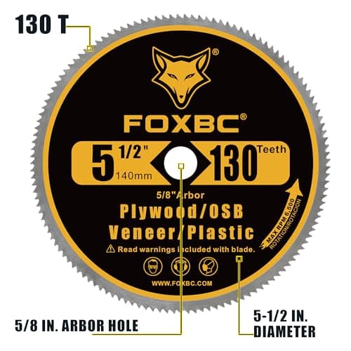 FOXBC 5-1/2-Inch 130 Tooth Plywood, Veneer, OSB, Plastic Cutting Circular Saw Blade with 5/8 Inch Arbor, with 1/2" 3/8" Bushing - 3 Pack