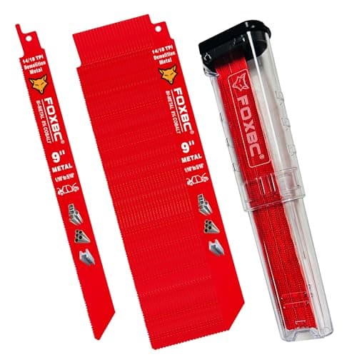 FOXBC 9 Inch 14/18 TPI Reciprocating Saw Blades Demolition for Auto Dismantling, Diablo Sawzall Blade 1/16-5/16 Medium Metals Cutting, Bi-Metal, 25-Pack