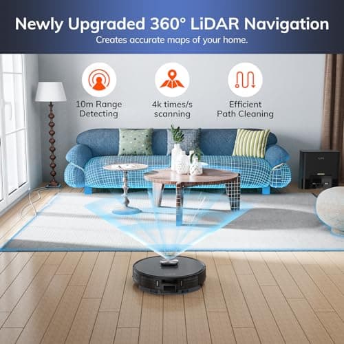 ILIFE T20s Self-Emptying Robot Vacuum and Mop Combo, 5000Pa Suction, 70-Day Capacity, LiDAR Navigation, 260mins Runtime, App/Alexa Control, Robotic Vacuum Cleaner for Hard Floors, Carpets and Pet Hair