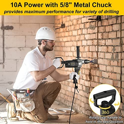 10-Amp Corded 5/8" Heavy Duty Drill Mixer Set, Mixing Drill Machine with Spade Handle for Drilling and Mixing, Variable Speeds Concrete Mud Mixer ROLAYSEE TOOLS