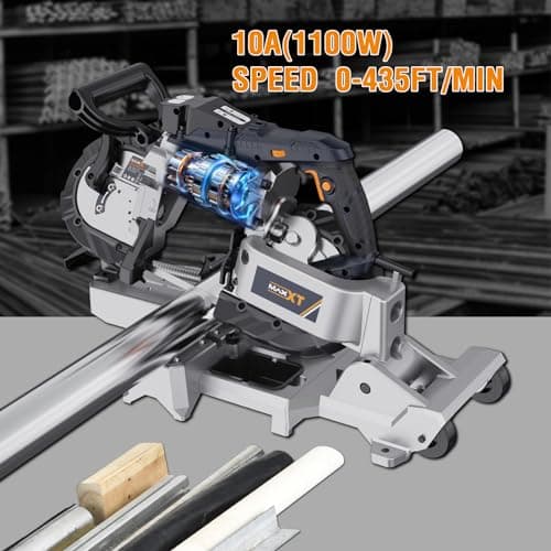 MAXXT Band Saw with Lightweight Aluminum Base, 10 Amp 5 Inch Deep Cut Bandsaw, Variable Speed Handheld Automatic Multipurpose Cut with Carrying Wheels Portable Metal Saw, Band Saws for Metal Wood