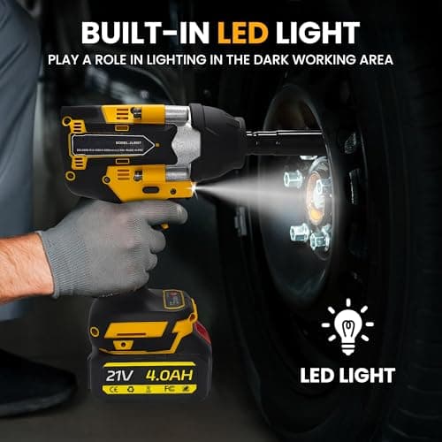 Cordless 1/2 Inch Impact Wrench,1000 N.m(740 Ft-lbs) Brushless High Torque Electric Impact Gun, 3300RPM Power Impact Driver, 2x 4.0AH Li-ion Battery,Charger & 6Pcs Sockets for Car Home DIY Furniture