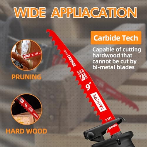 5 Pack 9 Inch 3 Tpi Carbide Reciprocating Saw Blades for Wood Cutting and Tree Trimming, Pruning Sawzall Blades with Carbide Tipped Teeth for Longer Life and Faster Cutting Speed