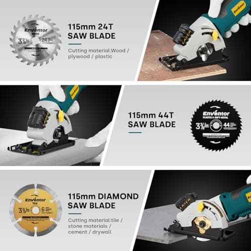 Enventor Mini Circular Saw, 4.8A Electric Circular Saws Corded with Laser Guide, 4000RPM, 3 Saw Blades 3-3/8" Max Cutting Depth 1-1/16", Compact, Power for Wood, Soft Metal, Tile, Plastic