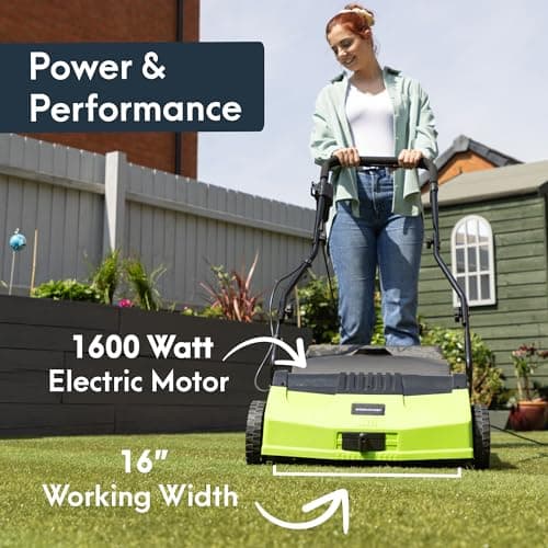 GreenSweep V2 | Artificial Grass Electric Sweeper Rake Vacuum 45L Collection Bag, 5 Adjustable Heights, Foldable Handle