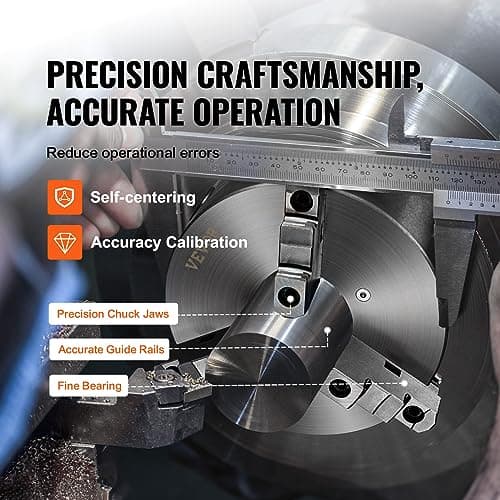 VEVOR 3-Jaw Lathe Chuck, 8'', Self-Centering Lathe Chuck, 0.16-8 in/4-200 mm Clamping Range with T-key Fixing Screws Hexagon Wrench, for Lathe 3D Printer Machining Center Milling Drilling Machine