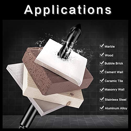 10-Piece Masonry Drill Bit Set for Concrete Tile Glass Ceramic Brick,1/8 to 1/2 Inch Drilling Bits with Triangle Handle,Tungsten Steel Alloy Tip.（Black）