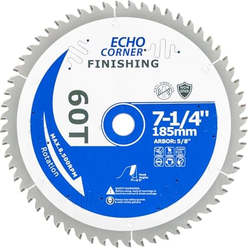 7-1/4 Inch Ultra Finish Circular Saw Blade 60T, Non-Stick Coating, for Wet Lumber, Composite Decking, Plywood, Plastic, Veneer, Laminate