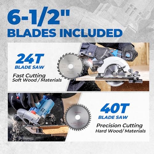 Dong Cheng Cordless Circular Saw 6-1/2-Inch 840W, Cutting Depth 59mm, 0-50° Adjustable with Dust Collection Adaptor, 24T & 40T TCT Blade Included, Battery and Charger Kit (4.0Ah)