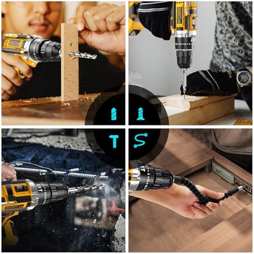 Power Drill, 21V Cordless Drill with 2 Batteries and Charger, 25+3 Position Power Drill Cordless, 398 In-lb Torque Electric Drill Set, Built in 3/8” Keyless Chuck Power Screwdriver with 56PCS Bits