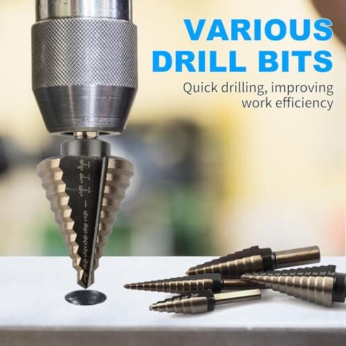 Rocaris 5 Pack Step Drill Bit & 5 Pack Countersink Drill Bit Set, Titanium Coated, 50 Sizes of Step Bit for Metal with Aluminum Case, Multiple Hole Stepped Up Bits for DIY
