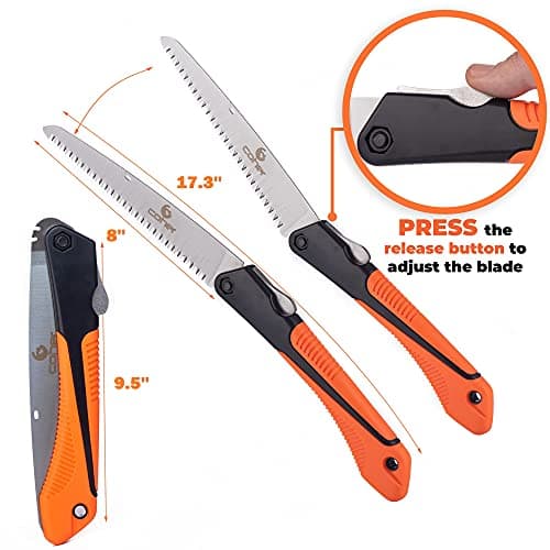 Folding Hand Saw for Tree Pruning, Camping, Gardening, Hunting. Cutting Wood, PVC, Bone with Ergonomic Handle Design