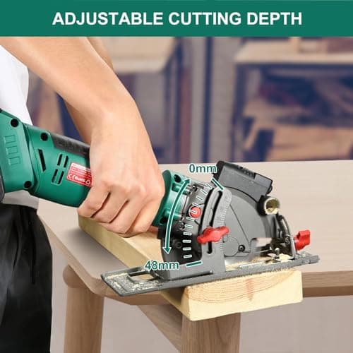 HYCHIKA Cordless Circular Saw, 18V Mini Circular Saw with 4.0Ah Battery, 3 Blades(4-1/2",4-9/10"), 3500RPM Max Cuting Depth:90°(48mm)/45°(32mm), Compact Circular Saw for Wood, Plastic and Soft Metal