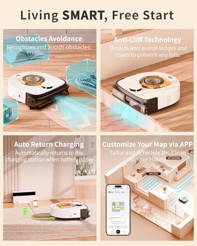 Robot Vacuum Cleaner, 22,000Pa Ultra-Strong Suction - Automatic Robot Vacuum for Pet Hair & Carpets, Tangle-Free Cleaning, Smart Mapping with LiDAR Navigation, App Controlled Vacuum Robot