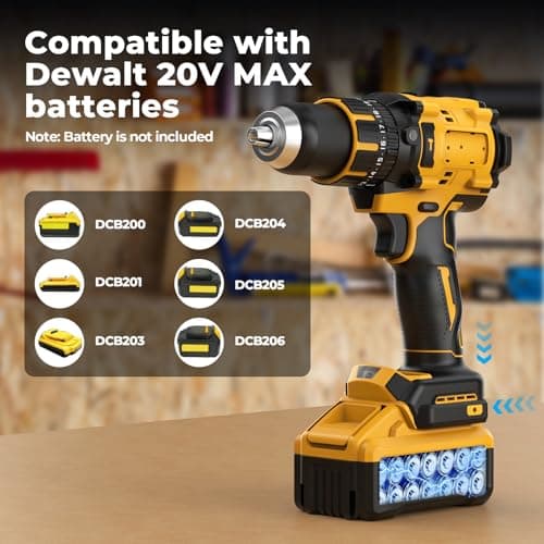 Cordless Hammer Drill Compatible with Dewalt 20V MAX Battery(No Battery)20V Brushless Drill, 1/2" Cordless Drill for Concrete with Variable Speed for Home Improvement, Woodworking, Metal
