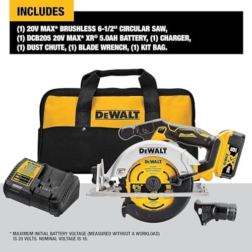 DEWALT 20V MAX* Circular Saw, 6-1/2-Inch, Cordless, Battery and Charger Included (DCS565P1)