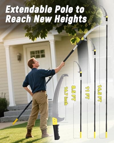 14.5FT Pole Saw with Adjustable Length for Tree Trimming, Lightweight Manual Pruning Saw with Mn Steel Blade, Long Extension Branch Cutter Pole Pruner for Yard, Garden, Patio & Forestry Use