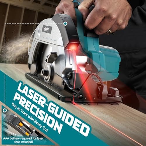 Ecarke Cordless Circular Saw 7-1/4" Compatible with Makita 18v Battery, 5000RPM Electric Circular Saw with Laser Guide, 2 Blades(24T & 40T), 0-45° Bevel Cutting, Max 2-1/4" Depth for Wood(Tool Only)