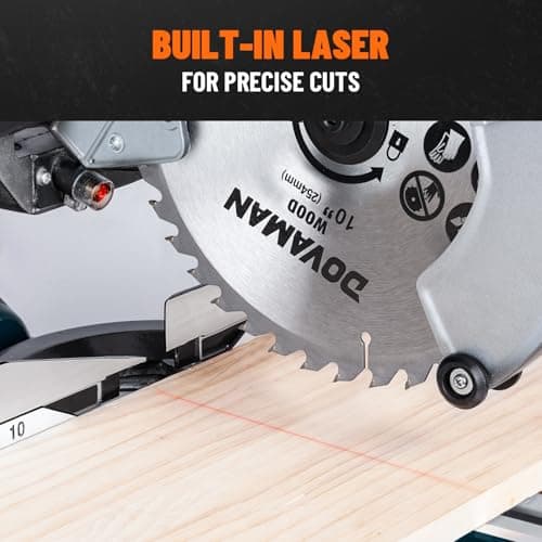 DOVAMAN Updated 10-Inch Sliding Miter Saw, Multi-Material Cutting w/ 3 x TCT Blades, Ambidextrous Operation, 5000/3200RPM Speed, Laser Guide, 0-45° Bevel Cut, Max Cut 3.5x13.4in, 9 Positive Stops