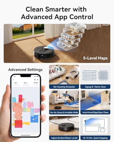 Proscenic Q8 Max Robot Vacuum and Mop with Self Emptying for 60 Days, 5,000 Pa Suction, LiDAR Navigation with Home Mapping, 200 Min Run, Auto Self-Charging, WiFi APP Control for Floor