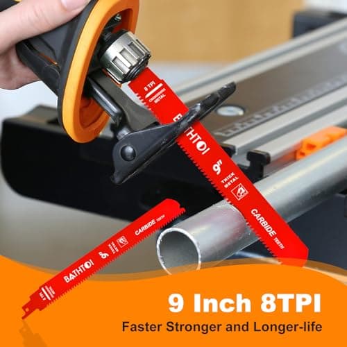 5 Pack 9 Inch 8 Tpi Carbide Reciprocating Saw Blades for Thick Metal Cutting, Cast Iron and Alloy Steel Cutting Sawzall Blades with Carbide Tipped Teeth for Longer Life and Faster Cutting Speed