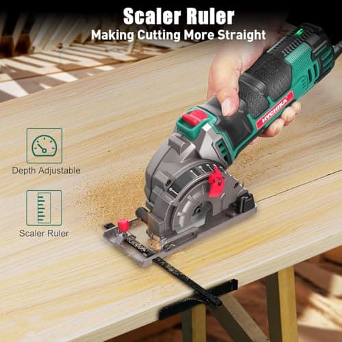 HYCHIKA Mini Circular Saw, Compact with 3 Blades 4A Pure Copper Motor, Scale Ruler, 3-3/8”4500RPM Ideal for Wood, Soft Metal and Plastic Cuts