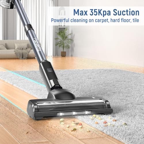 FABULETTA Cordless Vacuum Cleaner, 35Kpa Vacuum Cleaners for Home, Max 50 Mins Runtime, Self-Standing Design, 5-Layer Filtration System, Anti-Tangle Brush, LED Display, Lightweight