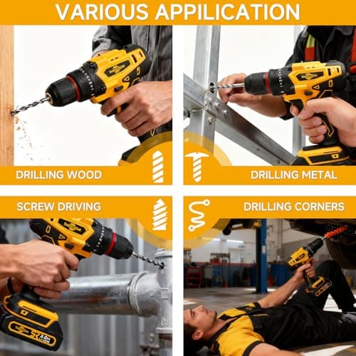 Cordless Drill Set with Battery And Charger,Power Drill Tool Set 20v,1/2-Inch Keyless Chuck,Variable Speed (Equipped with two batteries)