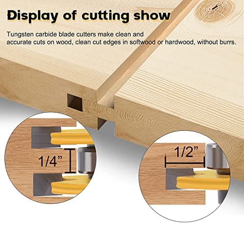 Newdeli Tongue and Groove Router Bit Set 1/4 Inch Shank - 2pcs Router Bits for 3/4" Stock, 1/2" Cutting Depth - T Shape 3 Teeth Wood Milling Cutter Woodworking Tool