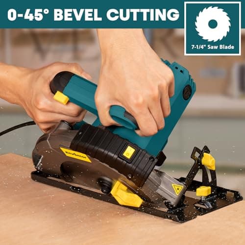 Enventor Circular Saw Corded, 14A Electric Circular Saws 7-1/4-Inch with Laser Guide, 2 Blade Saws (40T/24T), Max Cutting Depth 2-7/16"(90°), 1-13/16"(0°-45°), Single Handed Bevel, 5500RPM, Blue