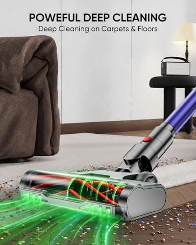 Cordless Vacuum Cleaner, 550W 45KPA 60 Mins Vacuum Cleaners for Home, Stick Vacuum with 1.8L Large Dust Cup, Wall Mount Charging, Anti-Tangle Wireless, Green Light for Pet Hair, Carpets, Hardwood