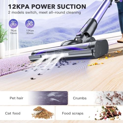 Cordless Vacuum Cleaners for Home with Powerful Suction,Stick Vacuum Cordless Rechargeable,Up to 35 Mins Runtime,Lightweight Hardwood Floor Vacuum for Pet Hair,Carpet(Deep Purple)