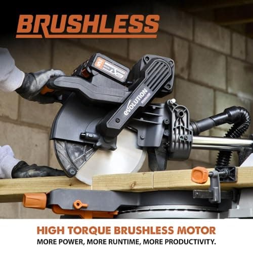 Evolution R255SMS-DB-Li Cordless Dual Bevel Sliding Miter Saw | 40V Brushless Motor | 48° Bevel, 50° Miter | Compact & Lightweight | Includes Multi-Material Blade, Battery & Charger