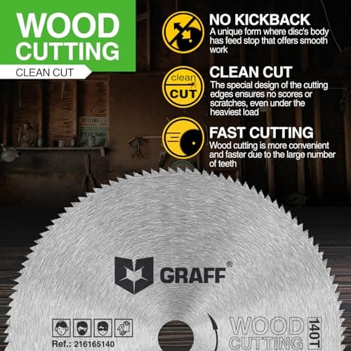6-1/2 Inch Carbon Steel Circular Saw Blade for Wood, Plywood, Laminate, Drywall, Plastic – 140T Wood Cutting Disc with 5/8 Inch Arbor from GRAFF