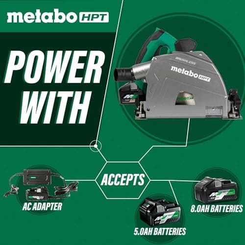 Metabo HPT 36V MultiVolt 6-1/2" Cordless Track Saw Kit, Adjustable Bevel -1 to 46°, Over 2-1/2" Cutting Depth, Lightweight Design, Includes 4.0Ah Metabo Battery and Rapid Charger, C3606DPA
