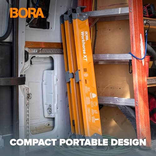 BORA Workhorse XT Saw Horses 2 Pack Folding Heavy Duty Adjustable Height Sawhorse Pair with Adjustable Legs, Heavy Duty Saw horse for Contractors Portable Workbench w/Built in Bottle opener PM-3360T