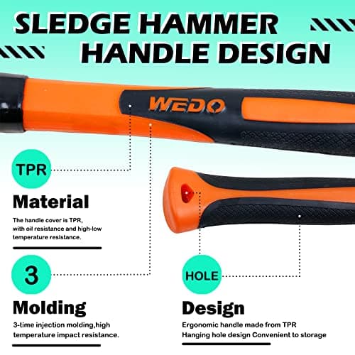 WEDO Brass Sledge Hammer With Fiberglass Handle, Non-Magnetic, Die-Forge, Corrosion Resistant, DIN Standard, 1lb, 300mm, 12"
