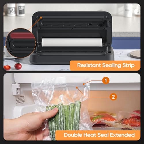 2025 Updated Stylish design Precision Vacuum Sealer Machine Pro for Food Saver, Concealed Handle 90Kpa Vacuum Sealers for Sous Vide,Liquid Food/Build with Cutter/Large Bag Storage/2 Bag Rolls