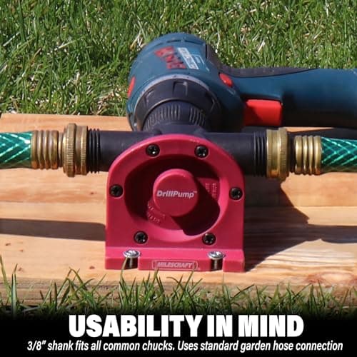 Milescraft 1314 DrillPump750 - Self Priming Water Pump Attachment for Drills - Water Transfer Pump - Uses Common Garden Hose - 750 Gallons per Hour