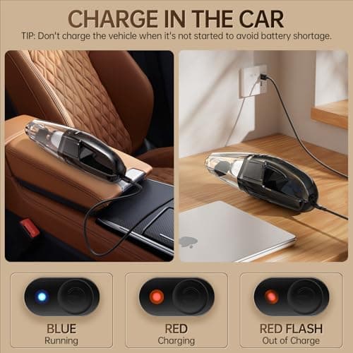Handheld Vacuum Cordless 7000Pa Suction | Car Vacuum Portable with 650mL Dustbin | 1.43lbs Ultra-Light | 25-Min Runtim | Rechargeable