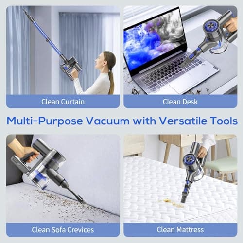 Cordless Vacuum Cleaner, Vacuum Cleaner for Home with 80000 RPM High-Speed Brushless Motor, Up to 40 Mins Runtime, 2 Adjustable Suction, Anti-Tangle, Lightweight Stick Vacuum for Hard Floor