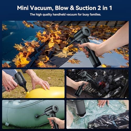 Car Vacuum Portable Cordless, Mini Handheld Vacuum Cleaner for Pet Hair/Car/Home, Suction & Blow 2 in 1, 22KPa High Power, 6000mAh, Small Lightweight Gadget, Type-C Rechargeable